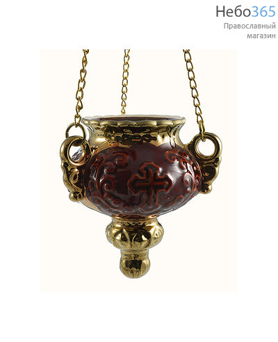  Лампада подвесная керамическая Виктория(Крест) , с золотом, с цепями цвет: бордовый, фото 1 