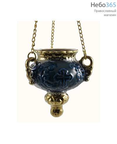  Лампада подвесная керамическая Виктория(Крест) , с золотом, с цепями цвет: синий, фото 1 