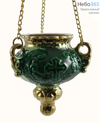  Лампада подвесная керамическая Виктория , с золотом, с цепями цвет: зеленый, фото 1 