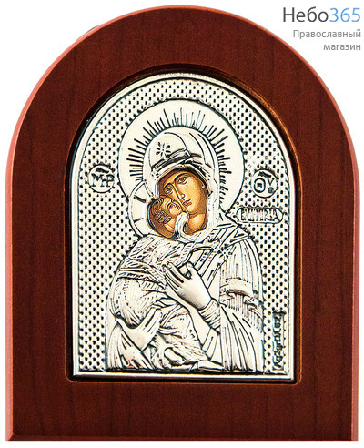  Икона в ризе 7х8, на дереве, посеребрение, арочная икона Божией Матери Владимирская, фото 1 