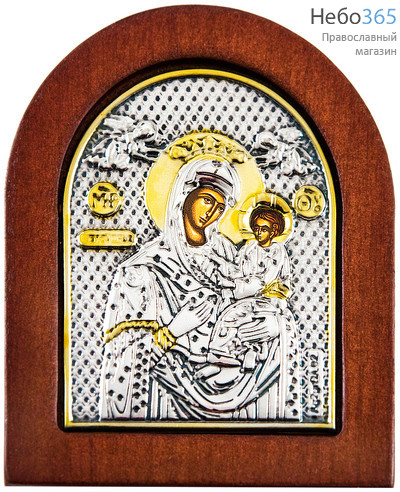  Икона в ризе 7х8, посеребрение, позолота, на дереве, арочная икона Божией Матери Скоропослушница, фото 1 