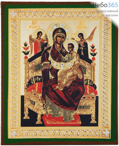  Икона на дереве 13х16, полиграфия, золотое и серебряное тиснение, в индивидуальной упаковке икона Божией Матери Всецарица, фото 1 