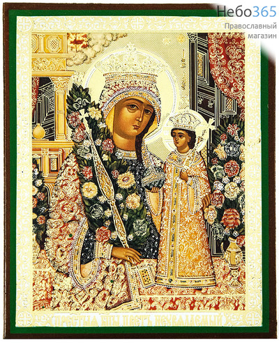  Икона на дереве 13х16, полиграфия, золотое и серебряное тиснение, в индивидуальной упаковке икона Божией Матери Неувядаемый Цвет, фото 1 