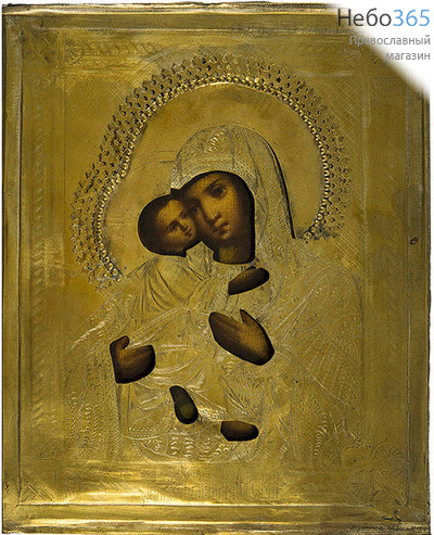  Владимирская икона Божией Матери. Икона писаная (Ат) 22х27, в ризе, 19 век, фото 1 
