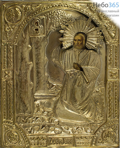  Серафим Саровский, преподобный. Икона писаная 21х26 см, в ризе, начало 20 века (Кж), фото 1 