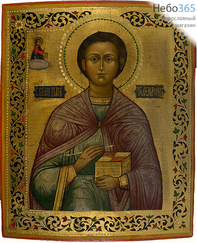  Пантелеимон Целитель, великомученик. Икона писаная 26х31, без ковчега, 19 век, фото 1 