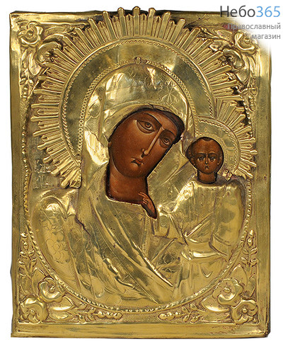  Казанская икона Божией Матери. Икона писаная 17х22, новое письмо, в ризе 19 века., фото 1 