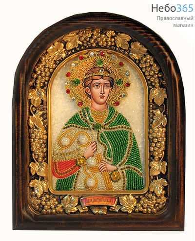  Икона в деревянной раме (Ож) 17х22, со стеклом, полиграфия, вышивка бисером, отделка камнями, подарочная коробка, фото 2 