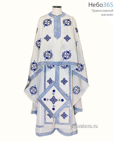  Облачение иерейское, греческое, белое, 90/155 вышивка голубая Крест в венке, с подризнико, фото 1 