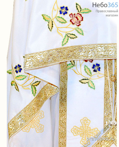  Облачение иерейское, греческое, белое, 90-155 вышивка Цветы, с подризником, фото 1 