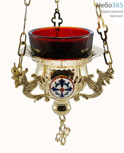  Лампада подвесная латунная № 3,с позолотой, чеканка, с элементами латунного литья, фото 1 