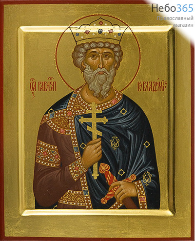  Владимир, равноапостольный князь. Икона писаная 17х21, золотой фон, с ковчегом, фото 1 