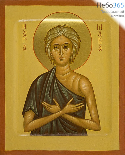  Мария Египетская, преподобная. Икона писаная 13х16х2 см, цветной  фон, золотой нимб, с ковчегом (Анд), фото 1 