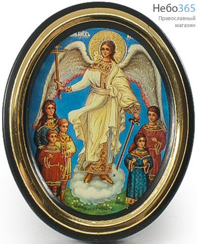  Икона на пластмассе 5х6, овальная, на подставке Ангел Хранитель с детьми, фото 1 