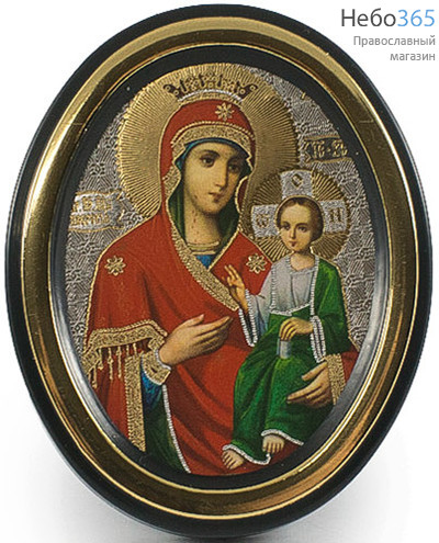  Икона на пластмассе 5х6, овальная, на подставке Божией Матери Иверская, фото 1 