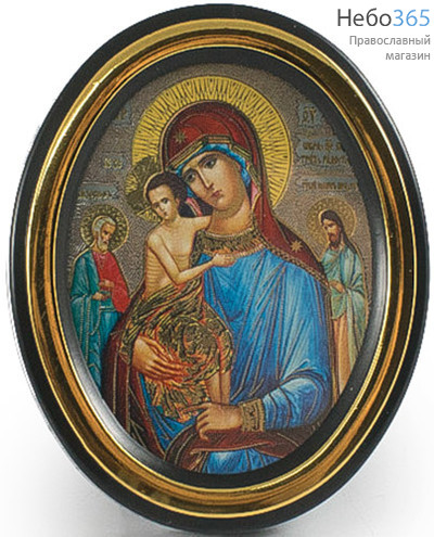 Икона на пластмассе 5х6, овальная, на подставке Божией Матери Трех радостей, фото 1 