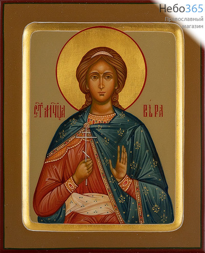 Вера, мученица. Икона писаная 13х16х2 см, цветной фон, золотой нимб, с ковчегом (Шун), фото 1 