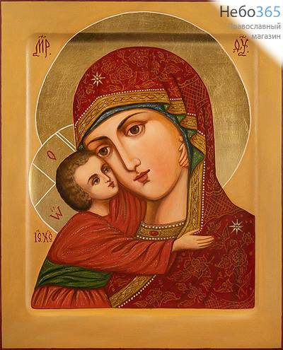  Владимирская икона Божией Матери. Икона писаная 17х21х2 см, цветной фон, золотые нимбы (поталь), с ковчегом (Дб), фото 1 