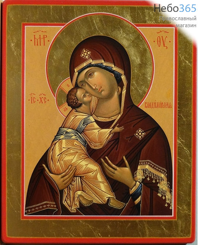 Владимирская икона Божией Матери. Икона на дереве 27х34х1,5 см, золотой фон, цветная печать, ручная доработка (ТЗВ), фото 1 