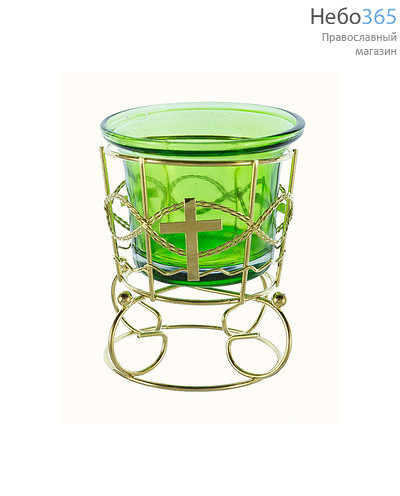  Лампада настольная металлическая "Золотой ажур", с цветным стаканом, высотой 8 см, цвета в ассортименте Цвет стакана : зеленый, фото 1 