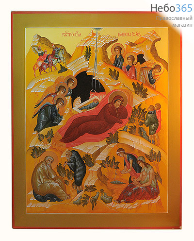  Рождество Христово. Икона писаная (Хв) 40х50, золотые нимбы, фото 1 