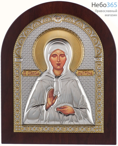  Матрона Московская, блаженная. Икона в ризе 16,5х21,5 см, полиграфия, серебрение, золочение, на деревянной основе (GF050/4) (Ж), фото 1 