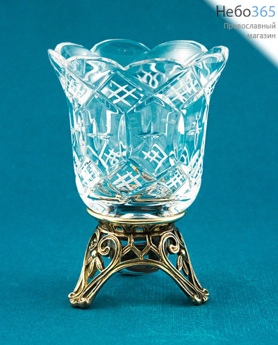  Лампада-подлампадник настольный бронзовый малый, в комплекте с хрустальным стаканом., фото 1 