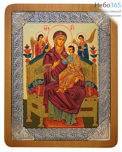  Икона шелкография 16х20, посеребренная риза, в коробке Божией Матери Всецарица, фото 1 