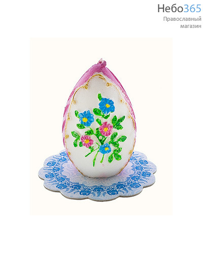  Свеча парафиновая пасхальная Яйцо, с букетом,выс. 7 см. в ассортименте, н_17 цвет : розовый, фото 1 