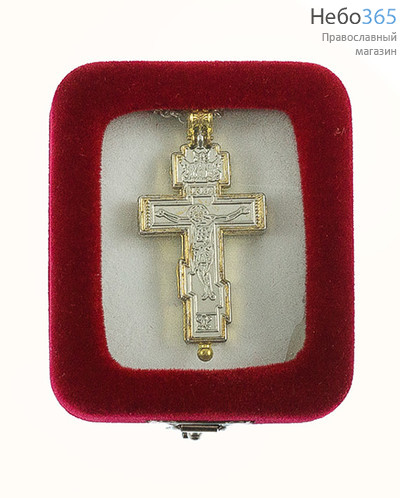  Мощевик - медальон металлический , Крест, двухцветный, на цепочке, с магнитным замком, высотой 4.5 см, в бархатной коробочке., фото 2 