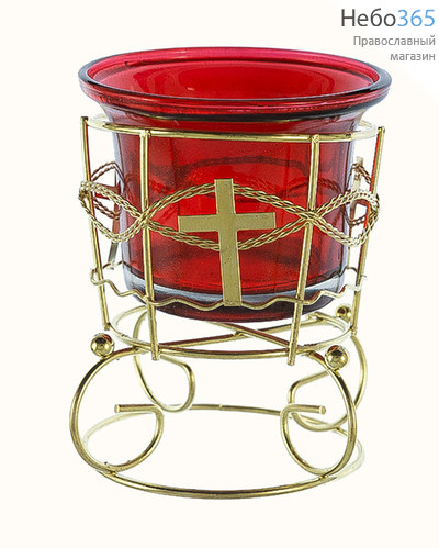  Лампада настольная металлическая Золотой ажур, с цветным стаканом, высотой 8 см, цвета в ассортименте Цвет стакана : красный, фото 1 