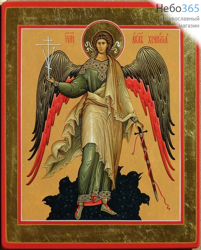  Икона на дереве 10,5х13, цветная печать, ручная доработка Ангел Хранитель, ростовой, фото 1 