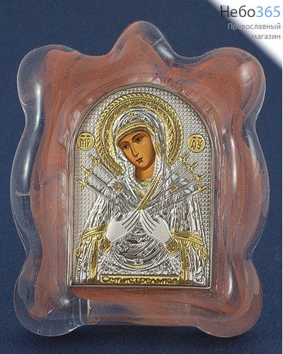  Икона в ризе EK1-МАG, мурано, 7х9, шелкография, серебрение, золочение, стекло, настольная Божией Матери Семистрельная, фото 1 