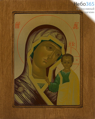  Икона шелкография (Пхл) 12х17 (в раме 18х22) золотой фон, в деревянной раме Божией Матери Казанская, фото 1 