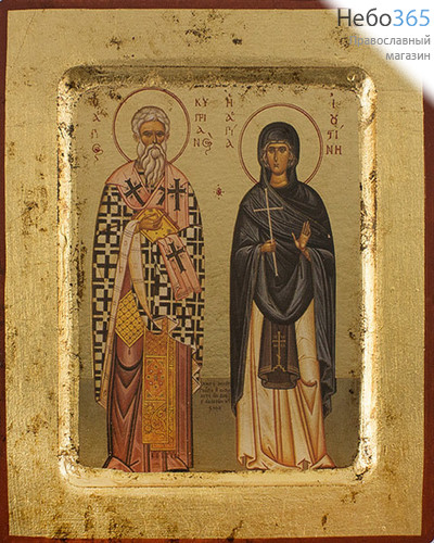  Икона на дереве 11х13 см, полиграфия, золотой фон, ручная доработка, основа МДФ, с ковчегом (BOSNB) (Нпл) Киприан и Иустина, священномученик и мученица (Х2287), фото 1 