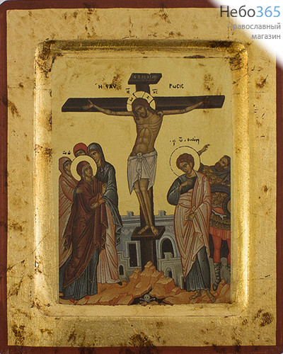  Икона на дереве BOSNB 11х13, полиграфия, золотой фон, ручная доработка, основа МДФ, с ковчегом Распятие Христово (Х2206), фото 1 