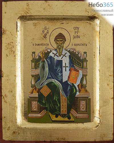  Икона на дереве BOSNB 11х13, полиграфия, золотой фон, ручная доработка, основа МДФ, с ковчегом Спиридон Тримифунтский, святитель (Х3262), фото 1 