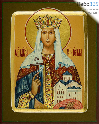  Ольга, равноапостольная княгиня. Икона писаная 13х16х2 см, цветной фон, золотой нимб, с ковчегом (Шун), фото 1 