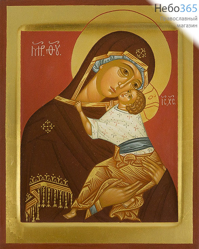  Умиление икона Божией Матери. Икона писаная 17х21х2, цветной  фон, золотые нимбы, с ковчегом, фото 1 