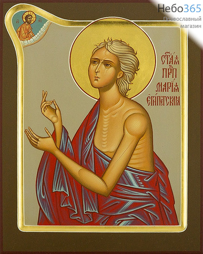  Мария Египетская, преподобная. Икона писаная 22х28х3,5, цветной фон, золотой нимб, с фигурным ковчегом, фото 1 