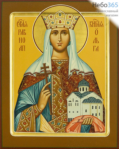  Ольга, равноапостольная княгиня. Икона писаная 22х28х3,8 см, цветной фон, золотой нимб, с ковчегом (Шун), фото 1 