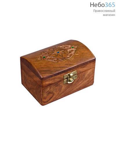  Шкатулка деревянная резная, со звездой и камнем, средняя, 910506, фото 1 