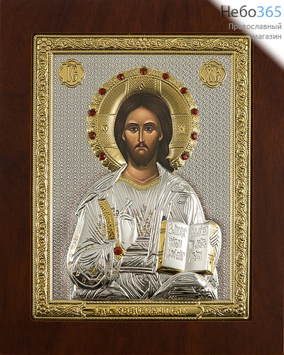  Спаситель. Икона на деревянной основе 14.5х18 см, шелкография, в посеребренной и позолоченной ризе со стразами (RS 4 KAG кам) (СмП), фото 1 