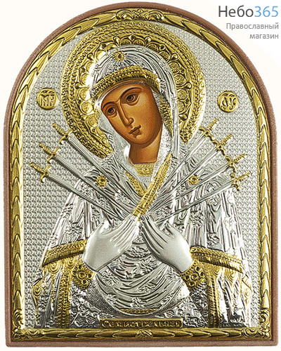  Семистрельная икона Божией Матери. Икона в ризе 12х15,5 см, шелкография, серебрение, золочение, на пластиковой основе (EK4-PAG) (Ж), фото 1 