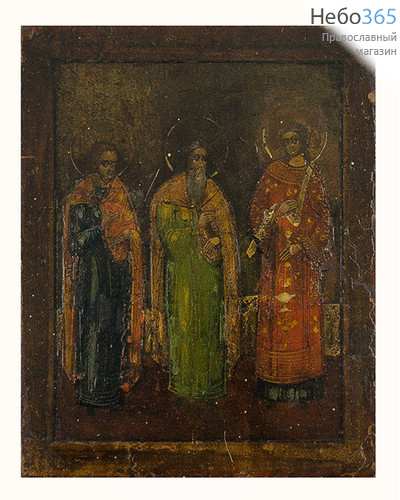  Гурий, Самон, Авив, мученики. Икона писаная 8,5х11, без ковчега, 19 век, фото 1 