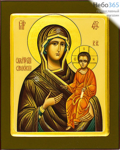  Смоленская икона Божией Матери. Икона писаная 17х21, цветной фон, золотой нимб, с ковчегом, фото 1 