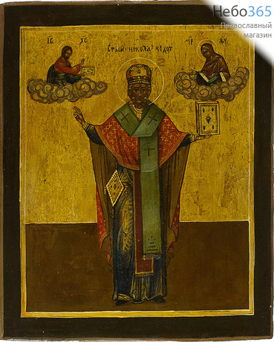  Николай Чудотворец, святитель. Икона писаная 16,5х20, золотой фон, 1876 г, фото 1 