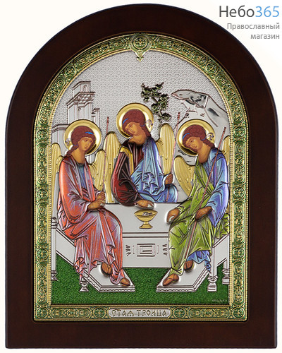  Святая Троица. Икона в ризе 7х9 см, полиграфия, серебрение, золочение, эмаль, на деревянной основе (Ж) (GF050/1D), фото 1 