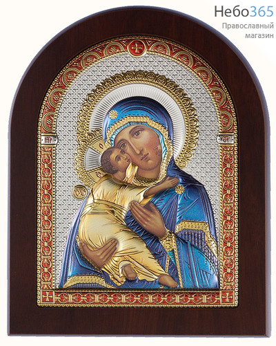  Владимирская икона Божией Матери. Икона в ризе 13х16,5 см, полиграфия, серебрение, золочение, эмаль, на деревянной основе (GF050/3D) (Ж), фото 1 