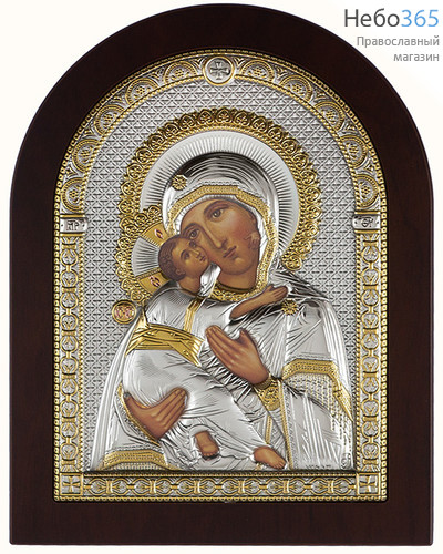  Владимирская икона Божией Матери. Икона в ризе 16,5х21,5 см, полиграфия, серебрение, золочение, на деревянной основе (Ж) (GF050/4), фото 1 